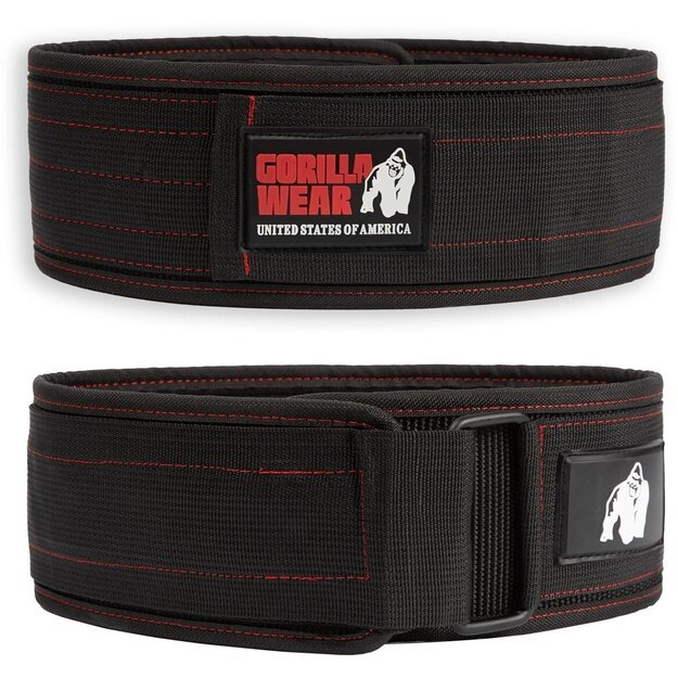  Gorilla Wear 4 Inch Nylon Lifting Belt - Black/Red